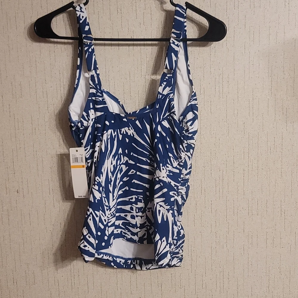 ANNE COLE TROPICAL TANKINI TOP: BLUE/WHITE: NWT: SZ SMALL